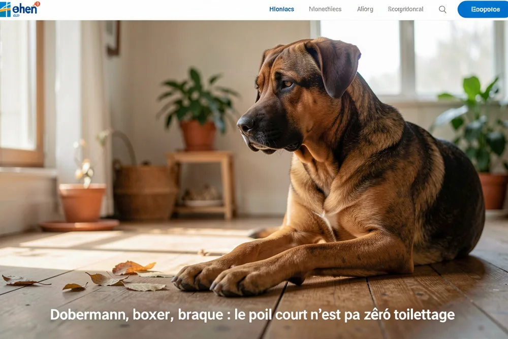 Chien à poil court inspecté au gant de brossage, illustration éditoriale générique