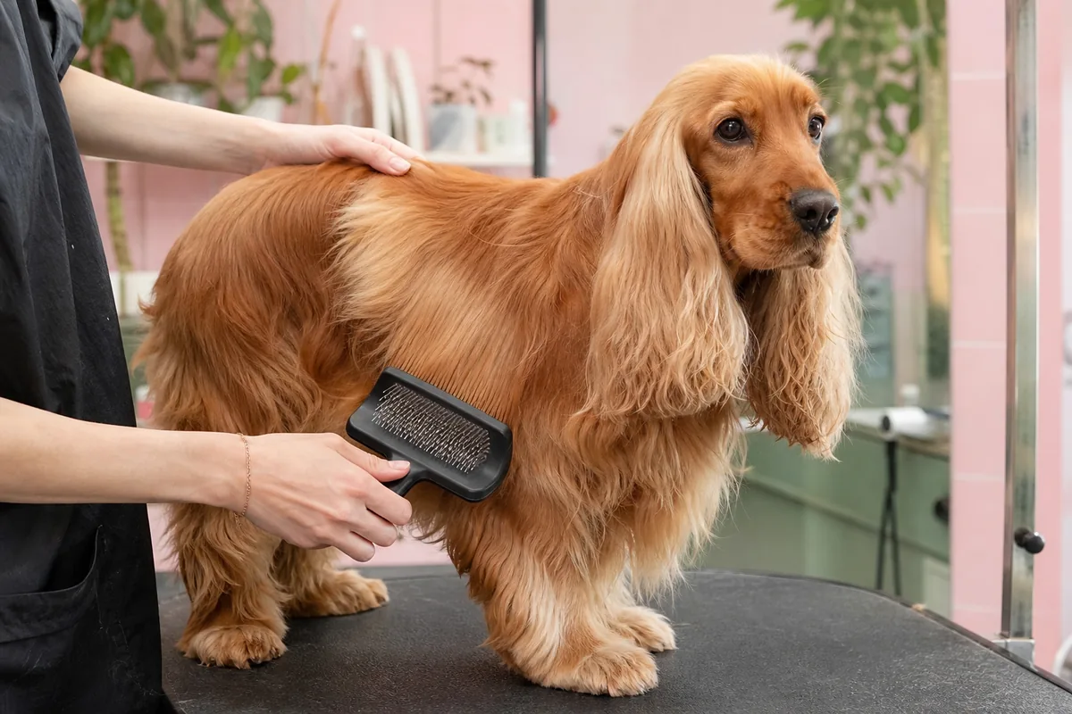 Chien brossé avec précaution, illustration éditoriale générique