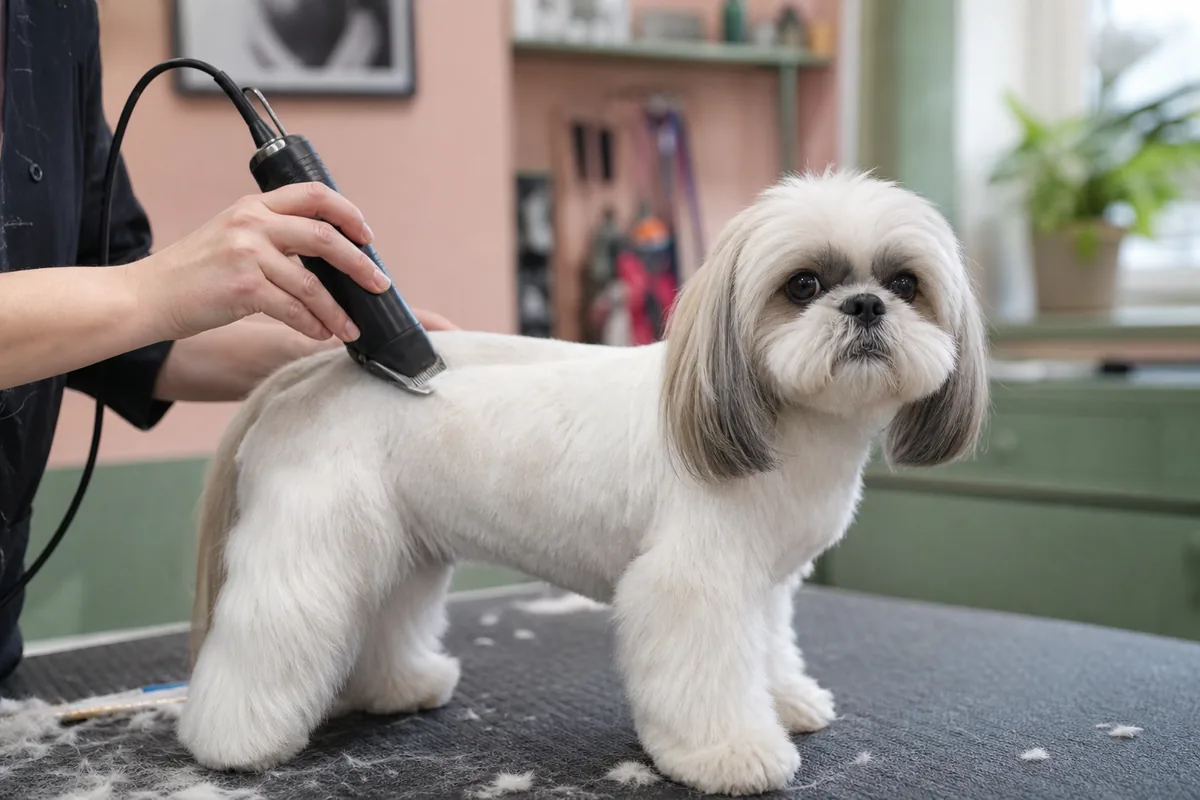 Chien dont le pelage est raccourci avec soin, illustration éditoriale générique